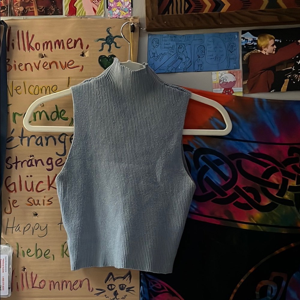 Blue-grey, sleeveless crop top!